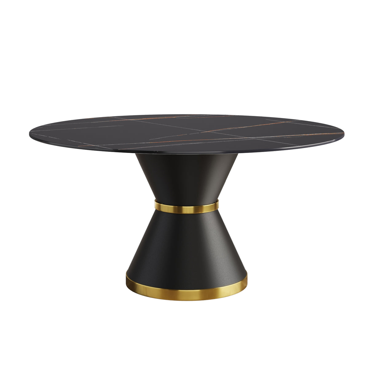 59.05"Modern artificial stone round black carbon steel base dining table-can accommodate 6 people - Home Elegance USA