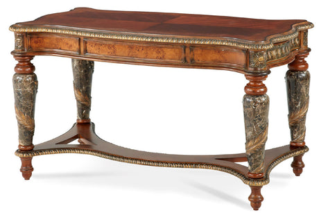 Villa Valencia Writing Desk in Classic Chestnut with Marble Pedestal Legs – Aico Furniture