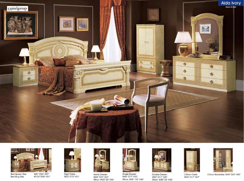 Aida 7 Piece Queen Panel Bedroom Set In Ivory - Gold - Aidabedq.S - 7Set | ESF | Home Elegance USA