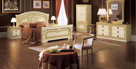 Esf Furniture - Aida 7 Piece Eastern King Panel Bedroom Set In Ivory-Gold - Aidabedk.S.-7Set