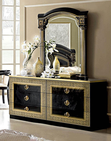 Esf Furniture - Aida Double Dresser With Mirror Set In Black-Gold - Aidaddresserblack-Go-M