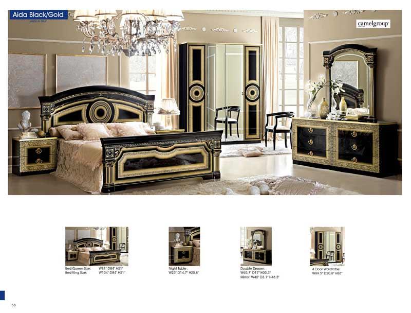 Esf Furniture - Aida 6 Piece King Panel Bedroom Set In Black-Gold - Aidabedk.Sblack-Gold-6Vset