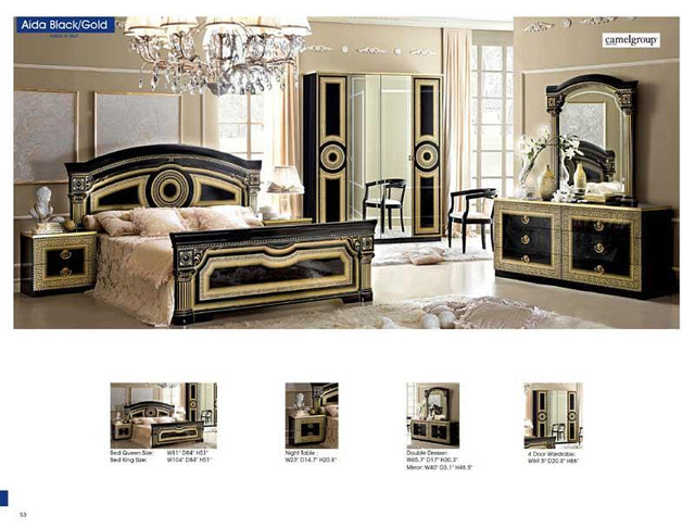 Aida 6 Piece King Panel Bedroom Set In Black - Gold - Aidabedk.Sblack - Gold - 6Vset | ESF | Home Elegance USA