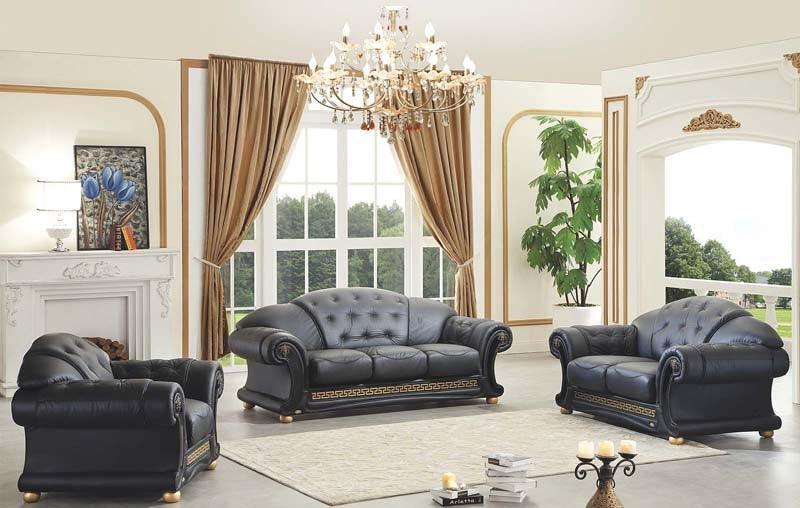 Esf Furniture - Apolo 3 Piece Living Room Set In Black - Apoloblack-3Set