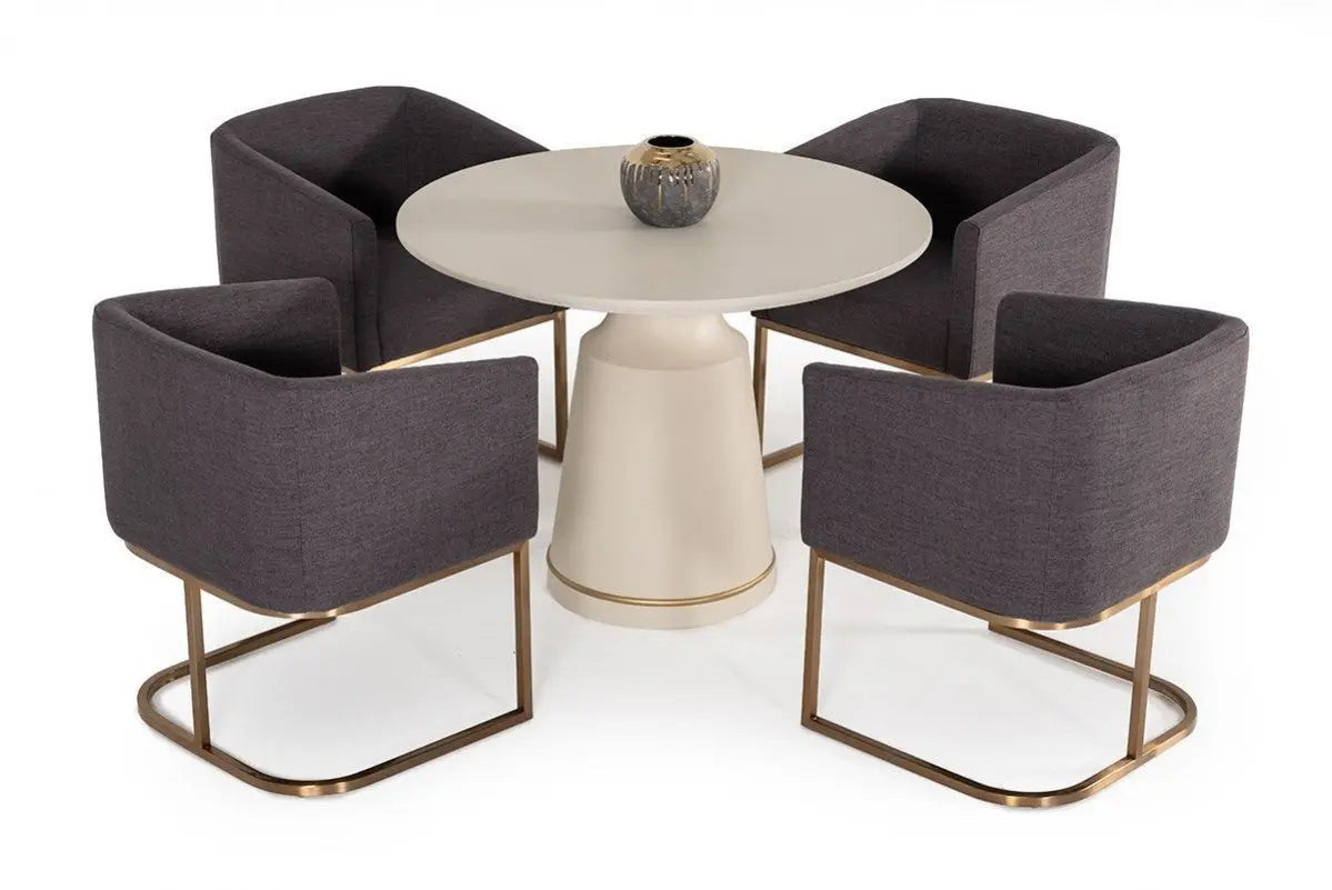 Vig Furniture - Modrest Yukon Modern Grey Fabric & Antique Brass Dining Chair - Vgvcb8362-Grybrs