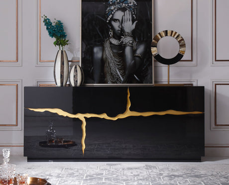 Vig Furniture Modrest Aspen - Modern High Gloss Black & Gold Buffet
