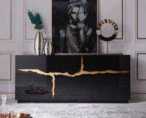 Modrest Aspen - Modern High Gloss Black & Gold Buffet - sold by Home Elegance USA