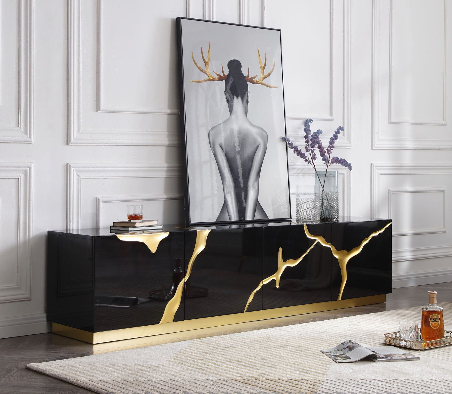 Vig Furniture Modrest Aspen - Modern Black & Gold TV Stand