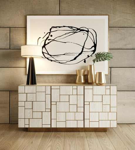 Vig Furniture Modrest Auer - Mid-Century Modern Cream Ash + Gold Buffet