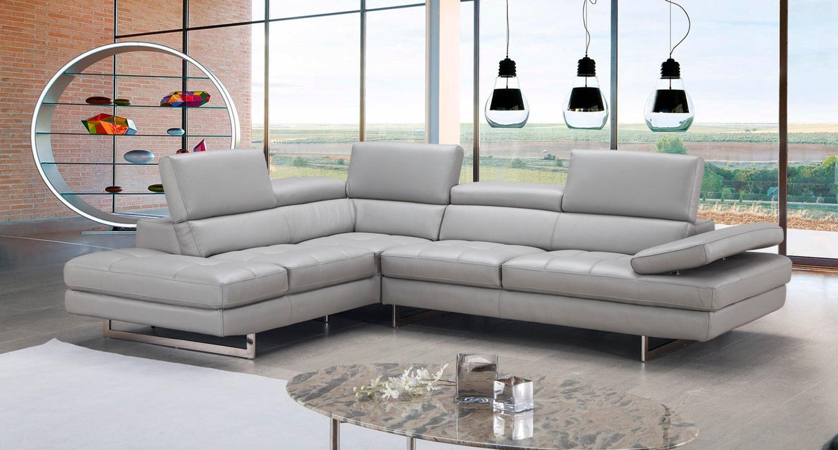 J&M Furniture - A761 Italian Leather Sectional Light Grey In Left Hand Facing - 18142-Lhfc