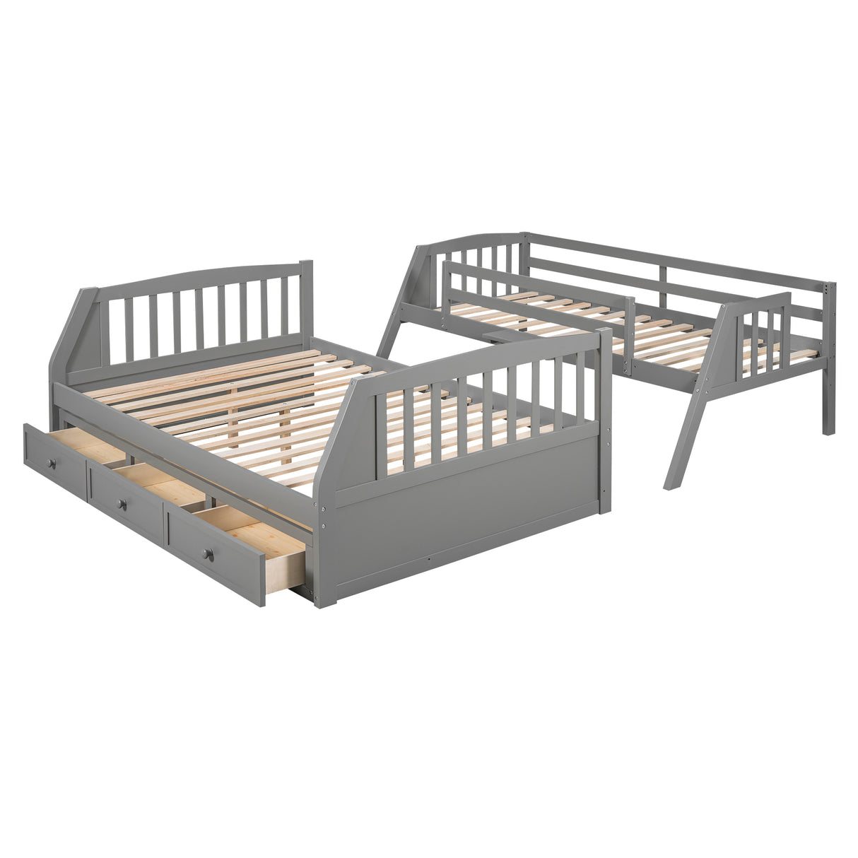 Twin-Over-Full Bunk Bed with Drawers，Ladder and Storage Staircase, Gray - Home Elegance USA