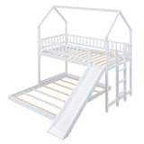 Twin over Full House Bunk Bed with Slide and Built-in Ladder, Full-Length Guardrail, White (Expected Arrival Time:8.10) - Home Elegance USA