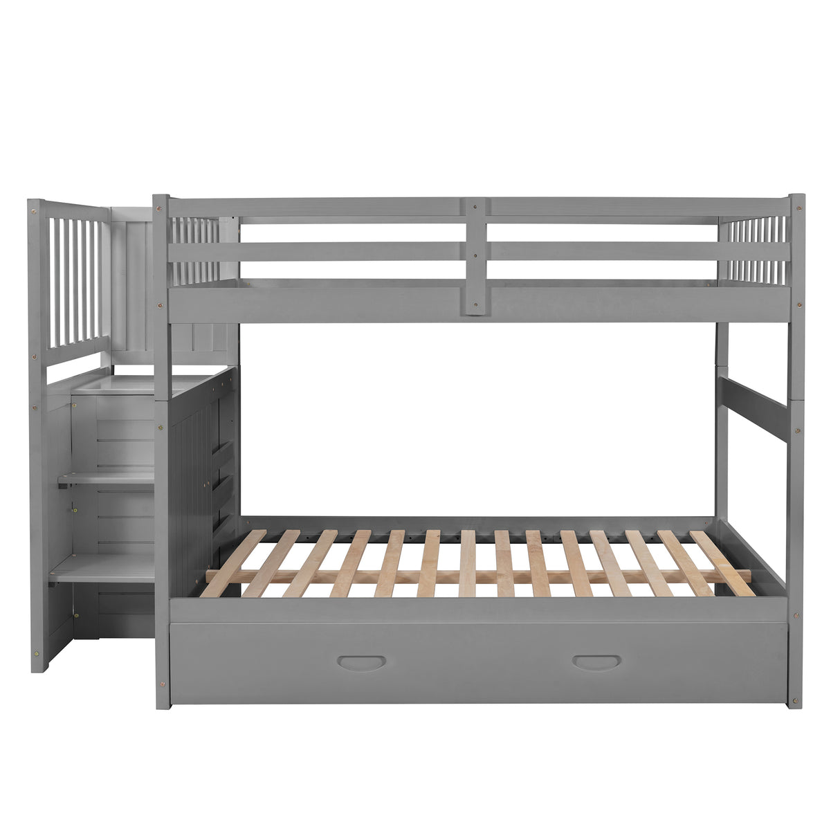 Full over Full Bunk Bed with Twin Size Trundle, Gray (old sku: LT000026AAE ) - Home Elegance USA