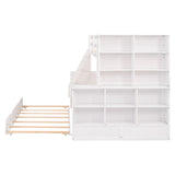 Twin over Full Bunk Bed with Trundle and Shelves, can be Separated into Three Separate Platform Beds, White - Home Elegance USA