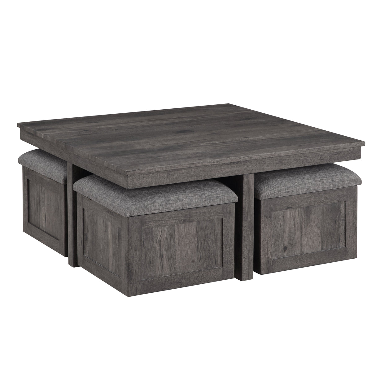 Moseberg Rustic Wood Coffee Table with Storage Stools and End Table Set - Home Elegance USA