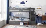 Twin-Over-Twin Bunk Bed with Twin Size Trundle and 3 Storage Stairs,Gray (OLD SKU :LP000064AAE) - Home Elegance USA