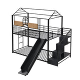 Twin Over Twin Metal Bunk Bed ,Metal Housebed with Slide and Storage Stair,Black with Black Slide(OLD SKU:LP000195AAB) - Home Elegance USA