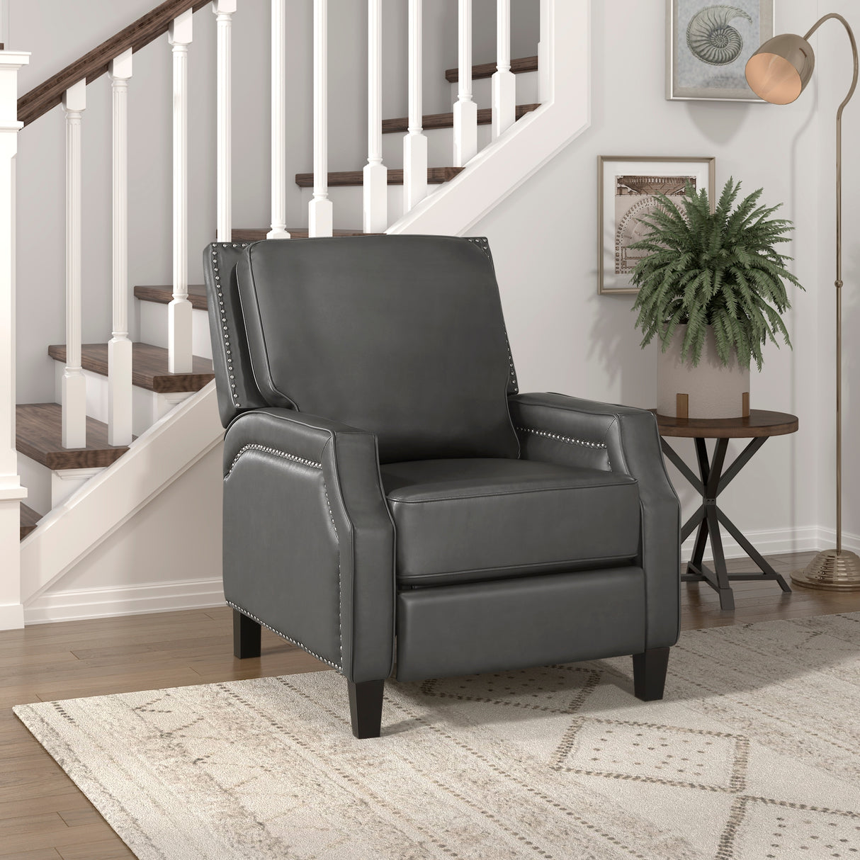 Push Back Reclining Chair Transitional Style Grey Color Self-Reclining Motion Chair 1pc Cushion Seat Modern Living Room Furniture - Home Elegance USA