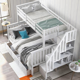 Stairway Twin-Over-Full Bunk Bed with Drawer, Storage and Guard Rail for Bedroom, Dorm, for Adults, White color(OLD SKU :LP000219AAK) Home Elegance USA