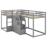 Twin over Twin L-Shaped Bunk Bed with Built-in Middle Staircase,Gray - Home Elegance USA