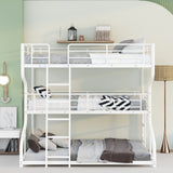 Full XL over Twin XL over Queen Size Triple Bunk Bed with Long and Short Ladder,White - Home Elegance USA