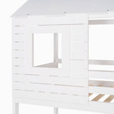 Twin Over Twin Bunk Bed Wood Loft Bed with Roof, Window, Guardrail, Ladder (White) (OLD SKU :LP000062AAK) - Home Elegance USA