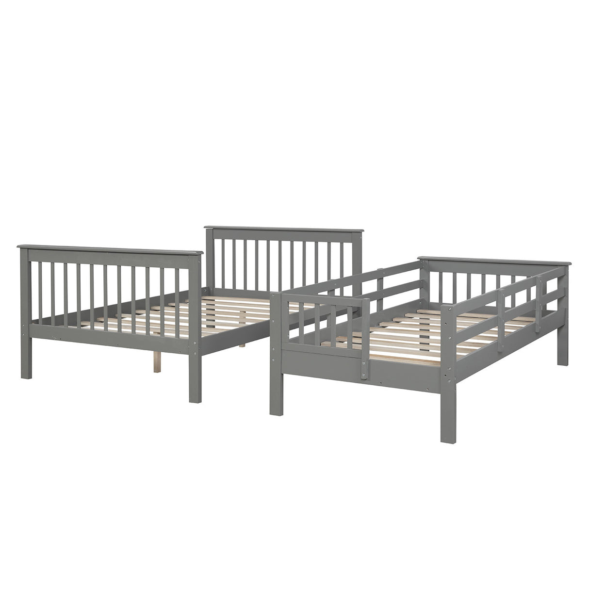 Stairway Twin-Over-Full Bunk Bed with Storage and Guard Rail for Bedroom, Dorm, fo Adults, Gray color - Home Elegance USA
