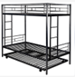 Twin Over Twin Metal Bunk Bed with Trundle Heavy Duty Twin Size Metal Bunk Beds Frame with 2 Side Ladders Convertible Bunkbed with Safety Guard Rails,No Box Spring Needed (Black/Silver) - Home Elegance USA