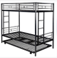 Twin Over Twin Metal Bunk Bed with Trundle Heavy Duty Twin Size Metal Bunk Beds Frame with 2 Side Ladders Convertible Bunkbed with Safety Guard Rails,No Box Spring Needed (Black/Silver)