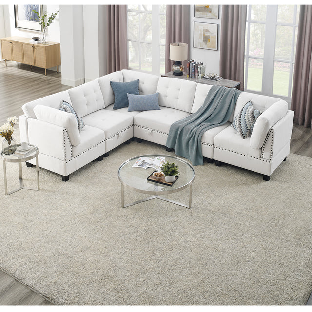 L shape Modular Sectional Sofa,DIY Combination,includes Three Single Chair and Three Corner ,Ivory Chenille - Home Elegance USA