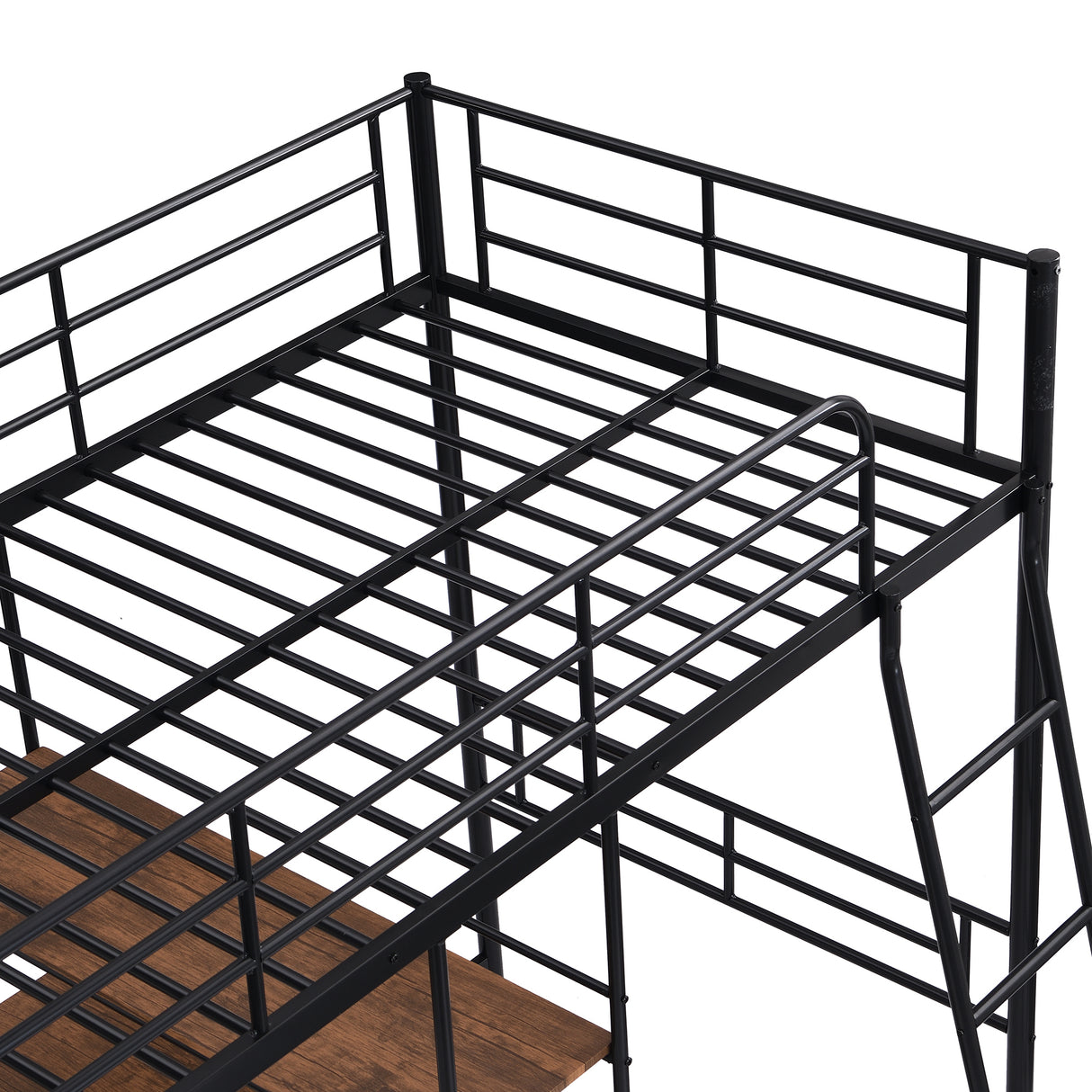 Twin Size Metal Loft Bed and Built-in Desk and Shelves,Black(OLD DKU:WF280270AAB) - Home Elegance USA