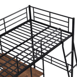 Twin Size Metal Loft Bed and Built-in Desk and Shelves,Black(OLD DKU:WF280270AAB) - Home Elegance USA