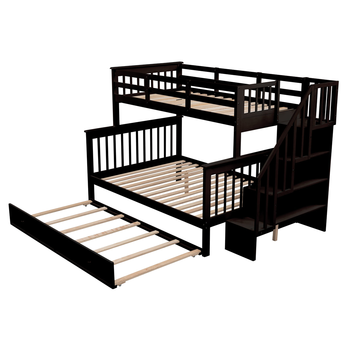 Stairway Twin-Over-Full Bunk Bed with Twin size Trundle, Storage and Guard Rail for Bedroom, Dorm, for  Adults, Espresso (OLD SKU :LP000119AAP) - Home Elegance USA