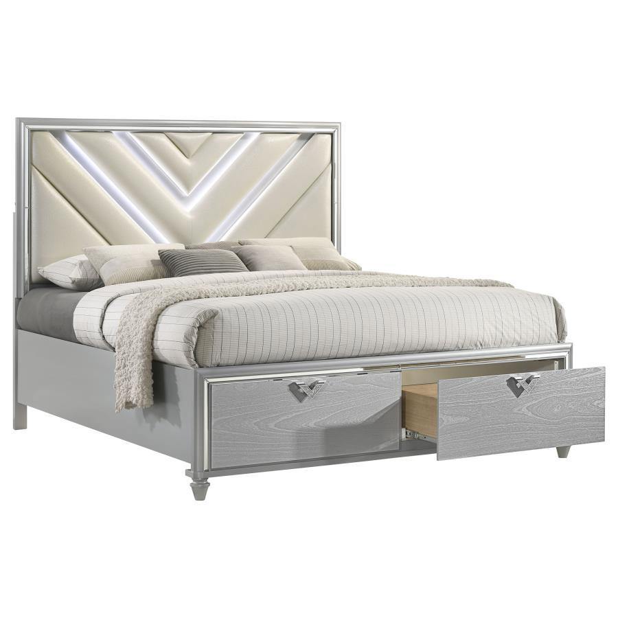 Eastern King Storage Bed - Light Silver And Star White - Home Elegance USA