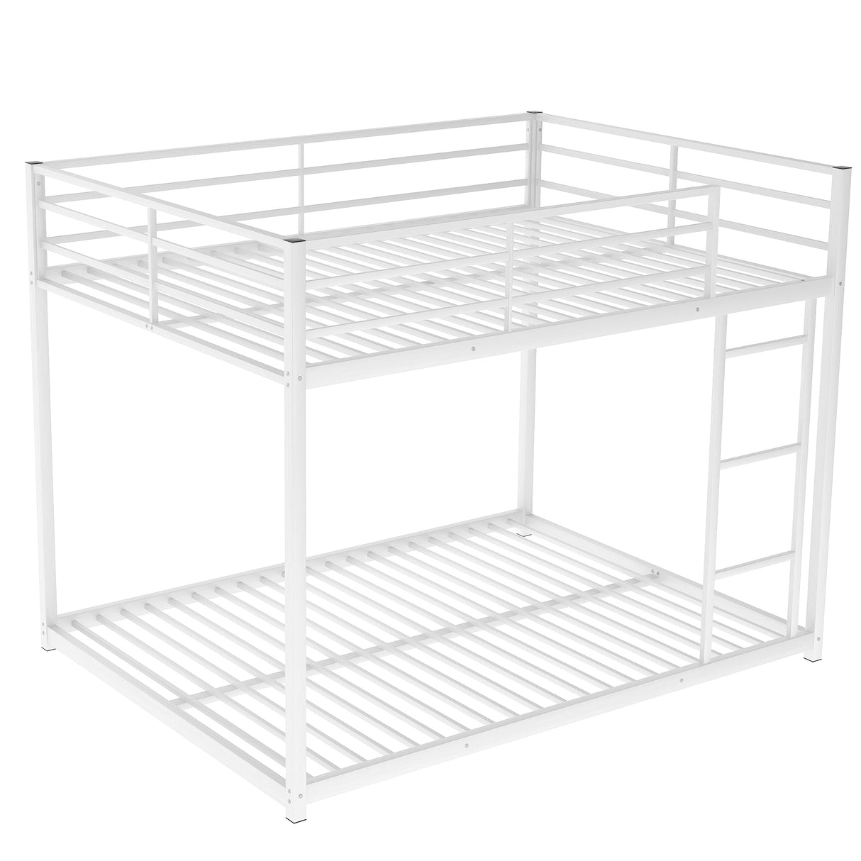 Full over Full Metal Bunk Bed, Low Bunk Bed with Ladder, White（Old SKU:MF197034AAK） - Home Elegance USA