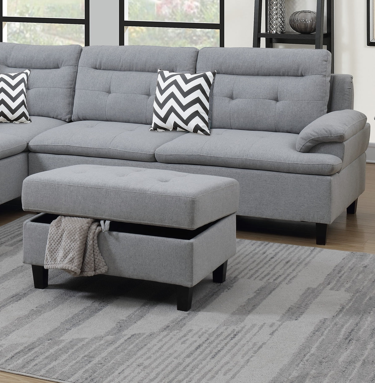 Living Room Furniture Grey Cushion Sectional w Ottoman Linen Like Fabric Sofa Chaise - Home Elegance USA