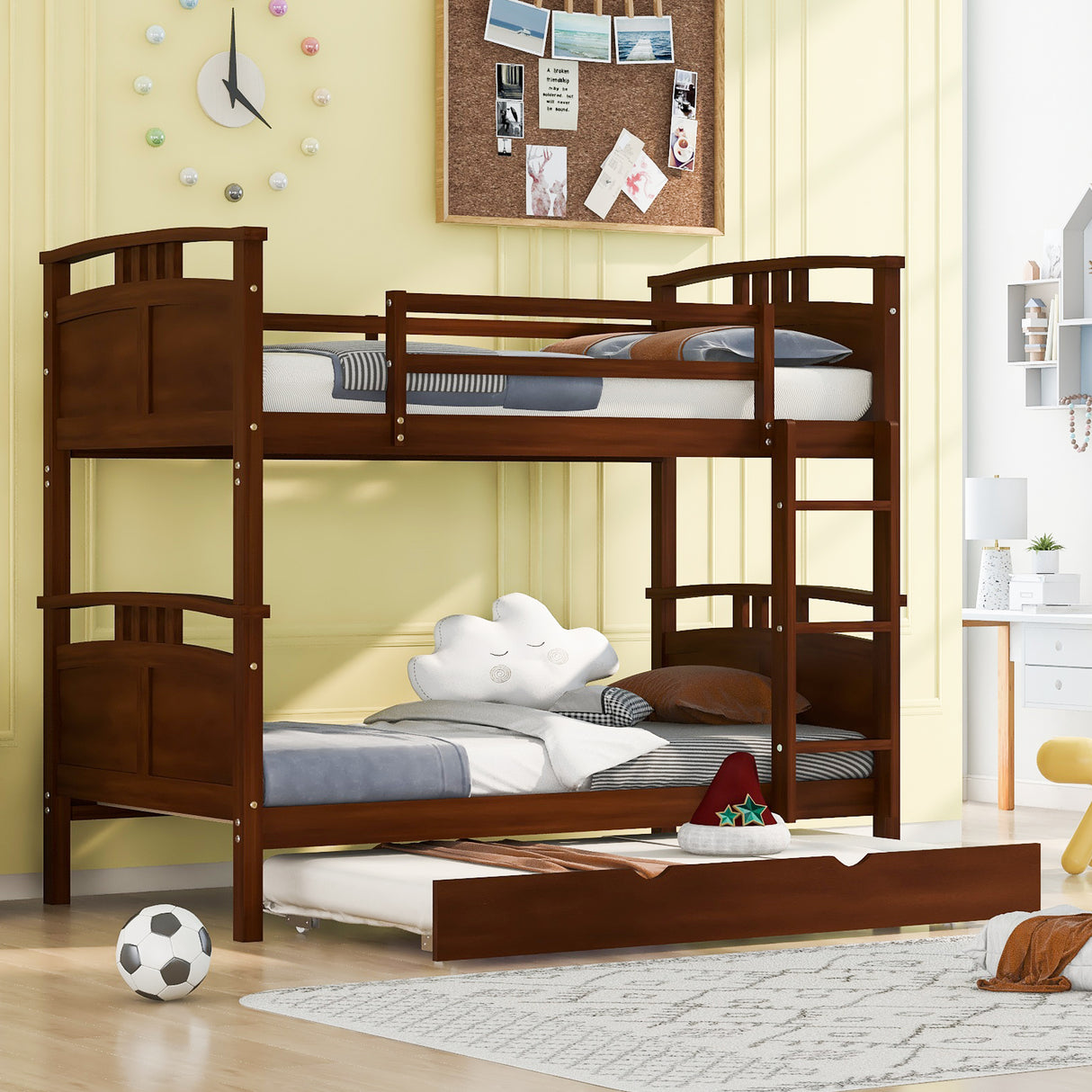 Twin-Over-Twin Bunk Bed with Twin size Trundle , Separable Bunk Bed for Bedroom - Espresso - Home Elegance USA