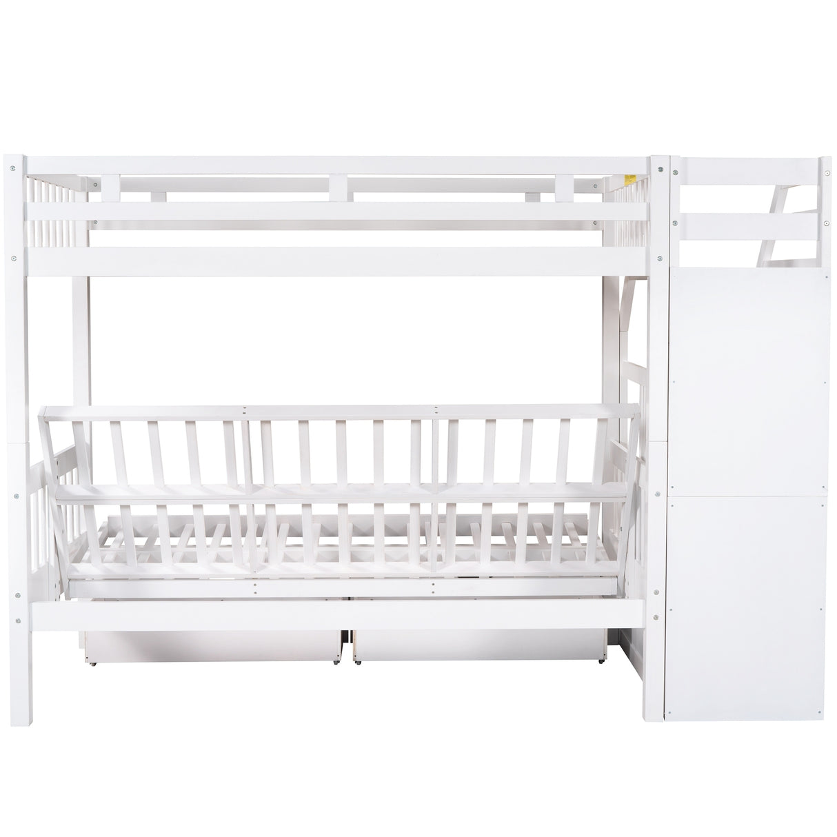 Twin over Full Bunk Bed with Two Drawers and Staircase, Down Bed can be Converted into Daybed,White Home Elegance USA