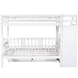 Twin over Full Bunk Bed with Two Drawers and Staircase, Down Bed can be Converted into Daybed,White Home Elegance USA