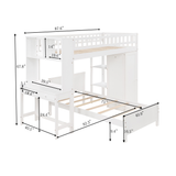 Twin Size Loft Bed with Closet and Desk, Extra Bottom Twin Bed, White - Home Elegance USA