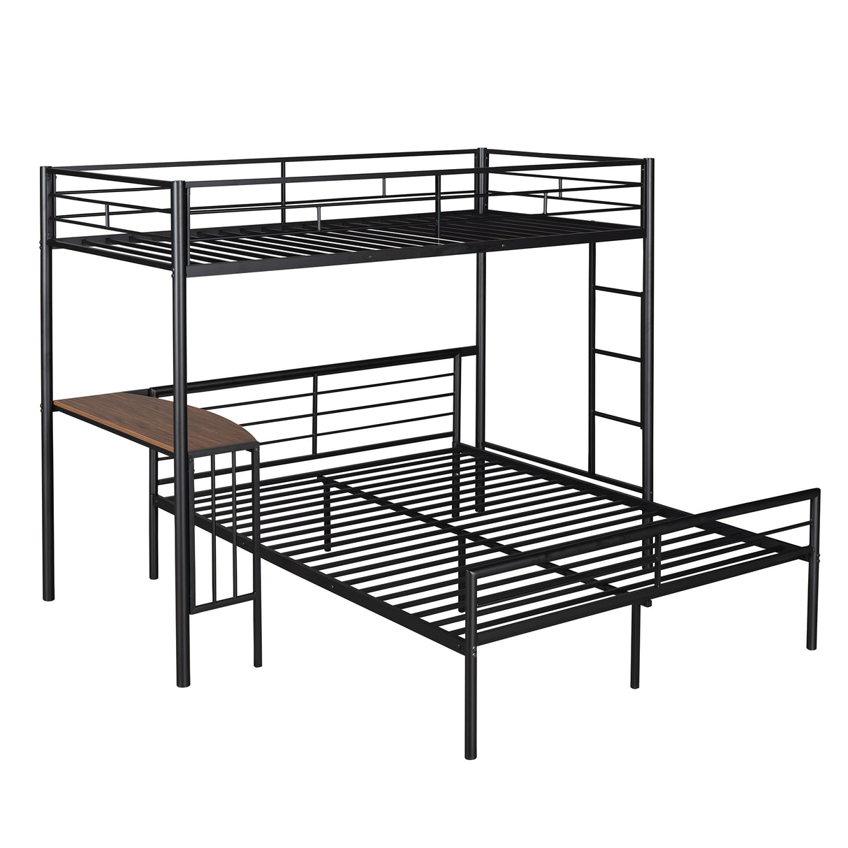 Twin Over Full Metal Bunk Bed with Desk, Ladder and Quality Slats for Bedroom, Metallic Black（OLD SKU :LP000092AAB） - Home Elegance USA