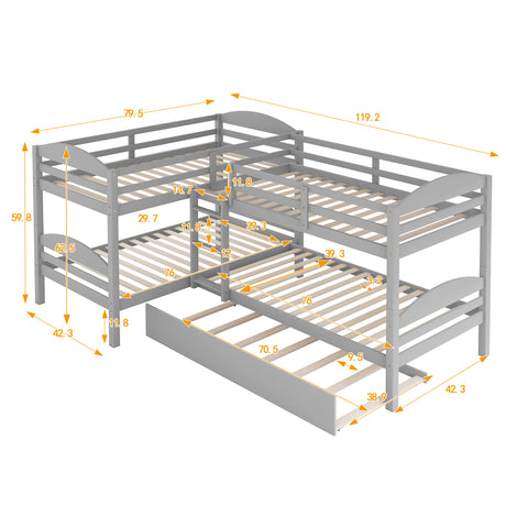 Twin L-Shaped Bunk bed with Trundle-Gray（OLD SKU:LP000024AAE) - Home Elegance USA