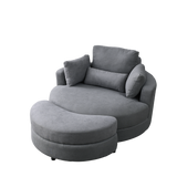 [Video] Welike Swivel Accent Barrel Modern Dark Grey Sofa Lounge Club Big Round Chair with Storage Ottoman Linen Fabric for Living Room Hotel with Pillows Home Elegance USA