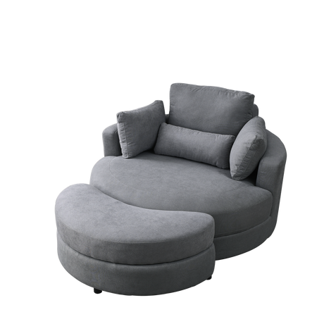 [Video] Welike Swivel Accent Barrel Modern Dark Grey Sofa Lounge Club Big Round Chair with Storage Ottoman Linen Fabric for Living Room Hotel with Pillows Home Elegance USA