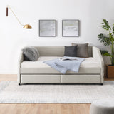 Full Size Daybed with Two Drawers Trundle Upholstered Tufted Sofa Bed, Linen Fabric, Beige (82.5"x58"x34")