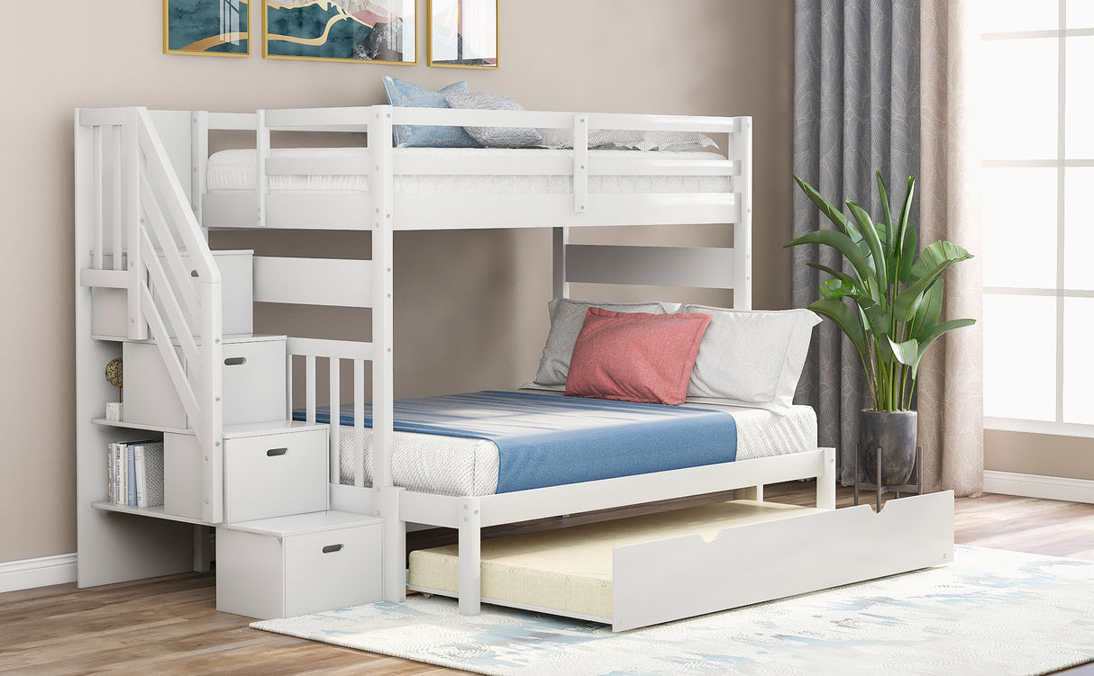 Twin over Twin/Full Bunk Bed with Twin Size Trundle (White)(OLD SKU :LP000025AAK) - Home Elegance USA