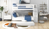 Full over Full Bunk Bed with Trundle and Staircase,White - Home Elegance USA