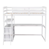 Twin Size Loft Bed with Desk and Shelves, Two Built-in Drawers, White (old SKU: GX000803AAK-1） - Home Elegance USA