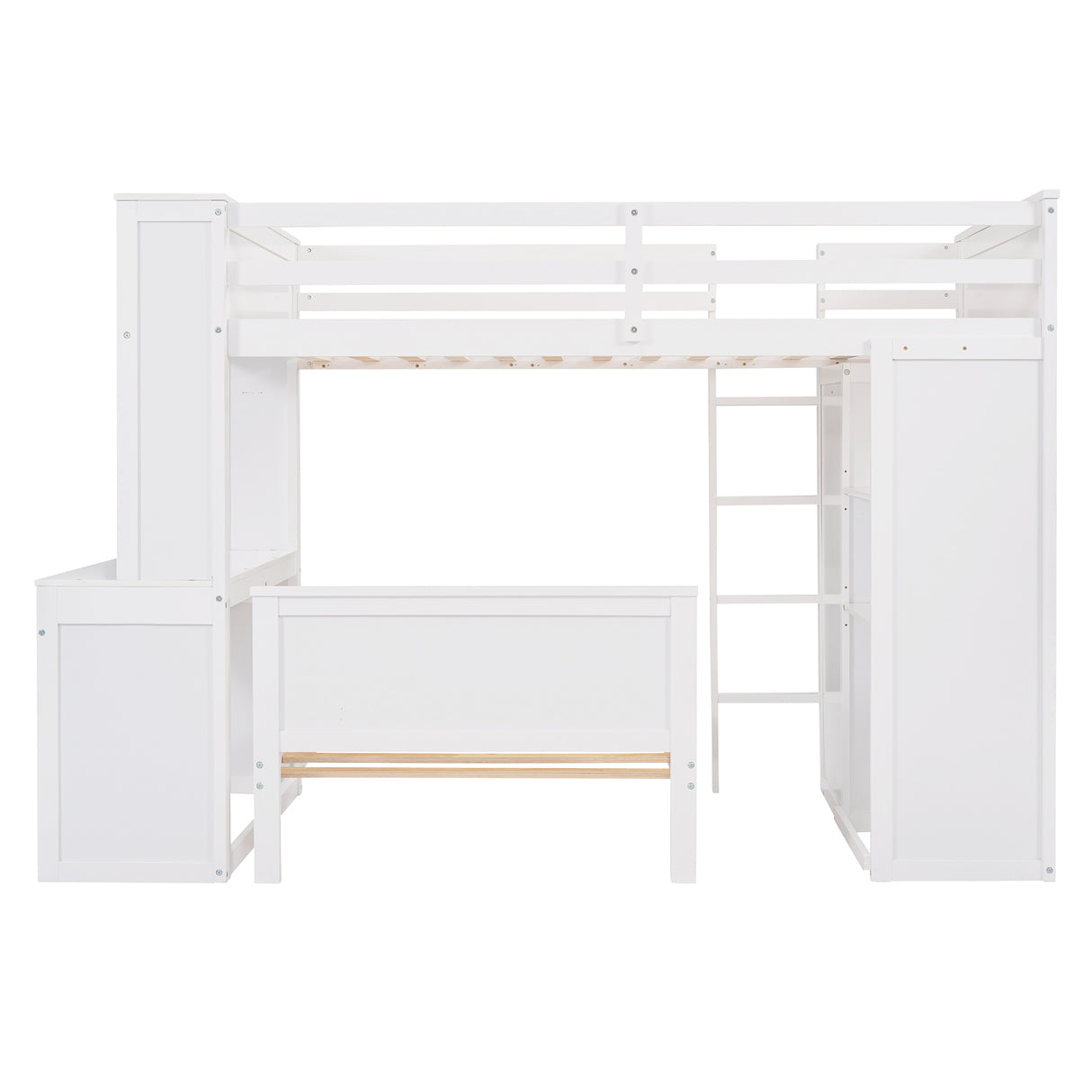 Twin size Loft Bed with a Stand-alone bed, Shelves,Desk,and Wardrobe-White - Home Elegance USA