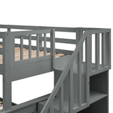 Stairway Twin-Over-Full Bunk Bed with Twin size Trundle, Storage and Guard Rail for Bedroom, Dorm, for Adults, Gray(OLD SKU :LP000119AAE) - Home Elegance USA